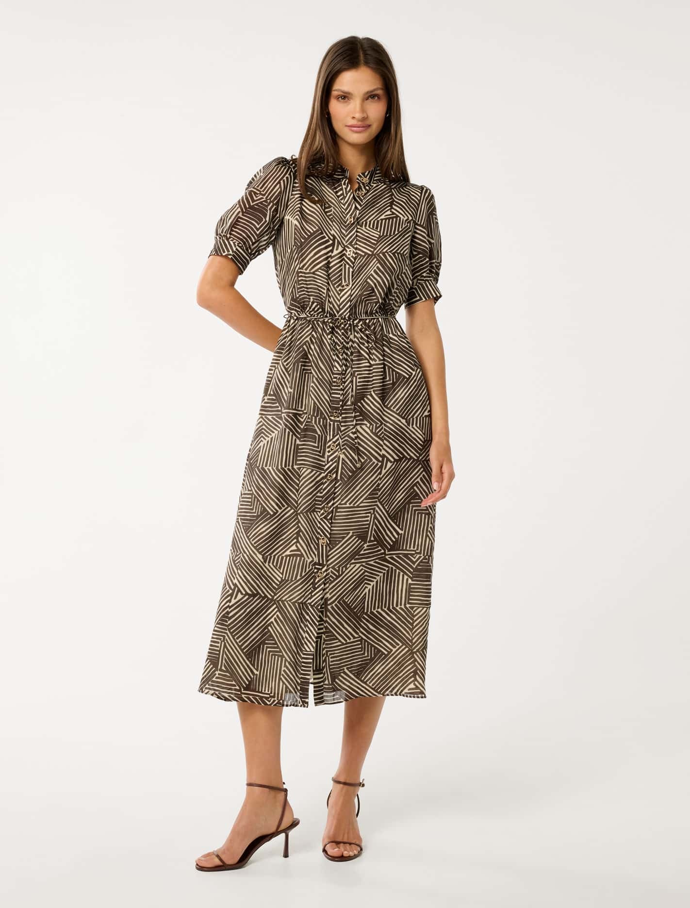 Forever New Women's Hallie Printed Midi Dress in Dark Sloane Abstract