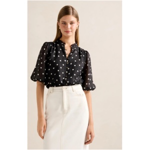Forever New Women's Helena Spot Blouse Top in Black Edmond Spot