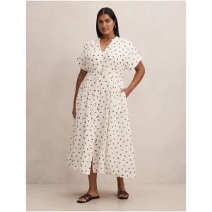 Forever New Women's Jemma Curve Plus Size Shirt Midi Dress in Cream Edmond Spot
