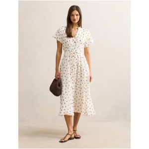 Forever New Women's Jemma Shirt Midi Dress in Cream Edmond Spot