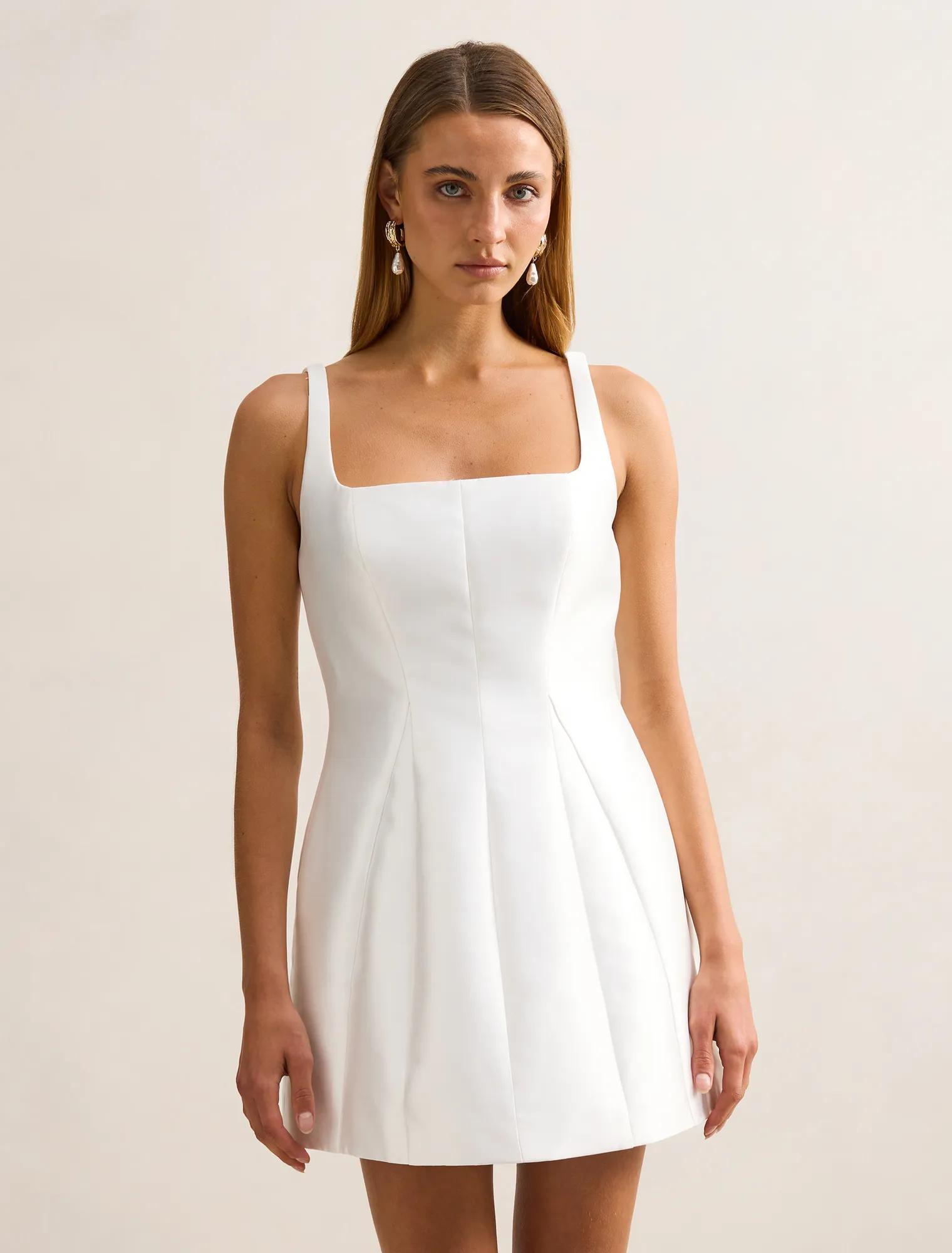 Forever New Women's Kaitlyn Structured Satin Mini Dress in Porcelain