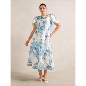 Forever New Women's Kaya Curve Plus Size Printed Flutter Midi Dress in Hyton Floral