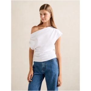 Forever New Women's Lachsley Tipped Shoulder Tee Shirt in Porcelain