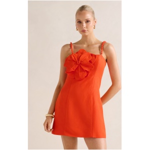 Forever New Women's Nicolette Flower Mini Dress in Spicy Orange