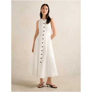 Forever New Women's Pia Button Front Linen Midi Dress in Porcelain