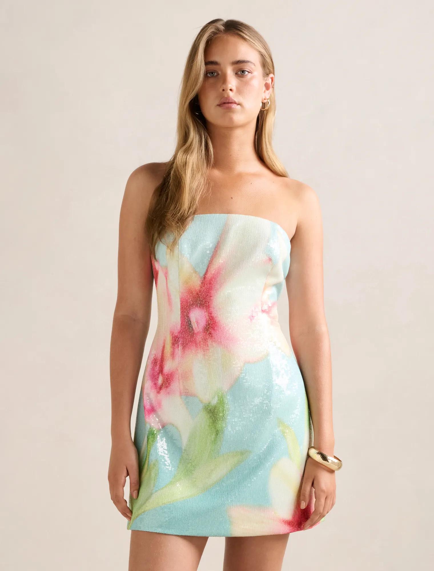 Forever New Women's Ria Strapless Sequin Mini Dress in Capella Floral