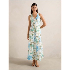Forever New Women's Sallie Halter Bow Midi Dress in Blue Lyell Floral