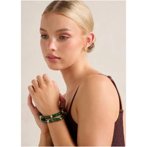 Forever New Women's Signature Genesis Bangle Bracelet Pack in Green/Gold