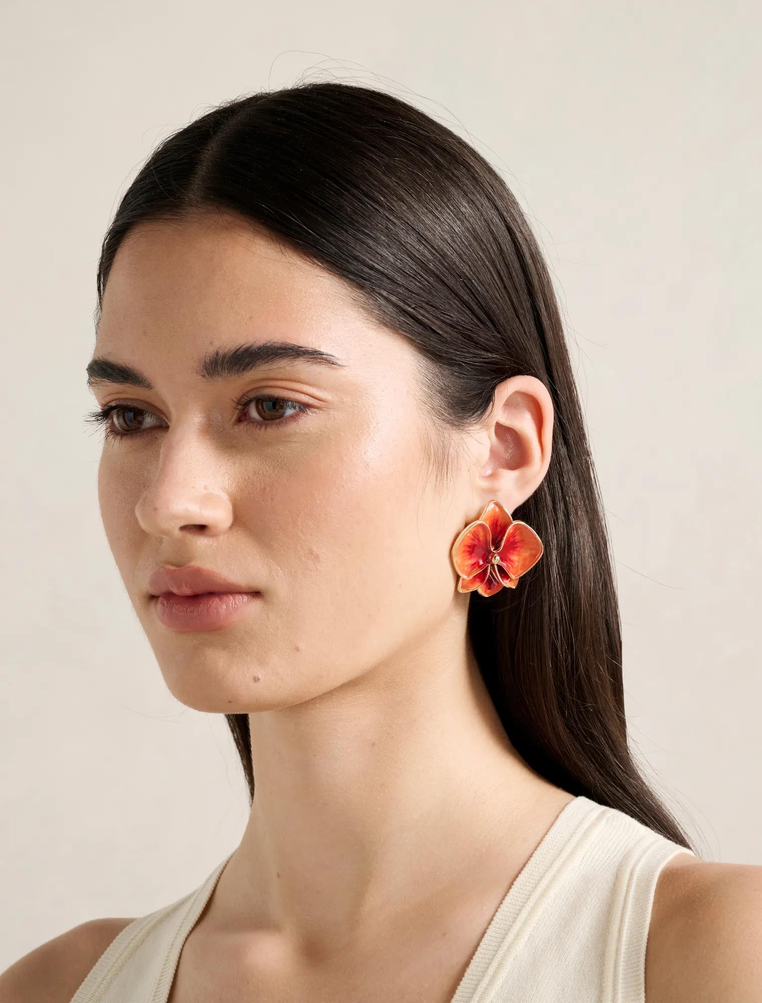 Forever New Women's Signature Orchid Enamel Earrings in Orange