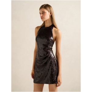 Forever New Women's Tate Sequin Halter Mini Dress in Chocolate