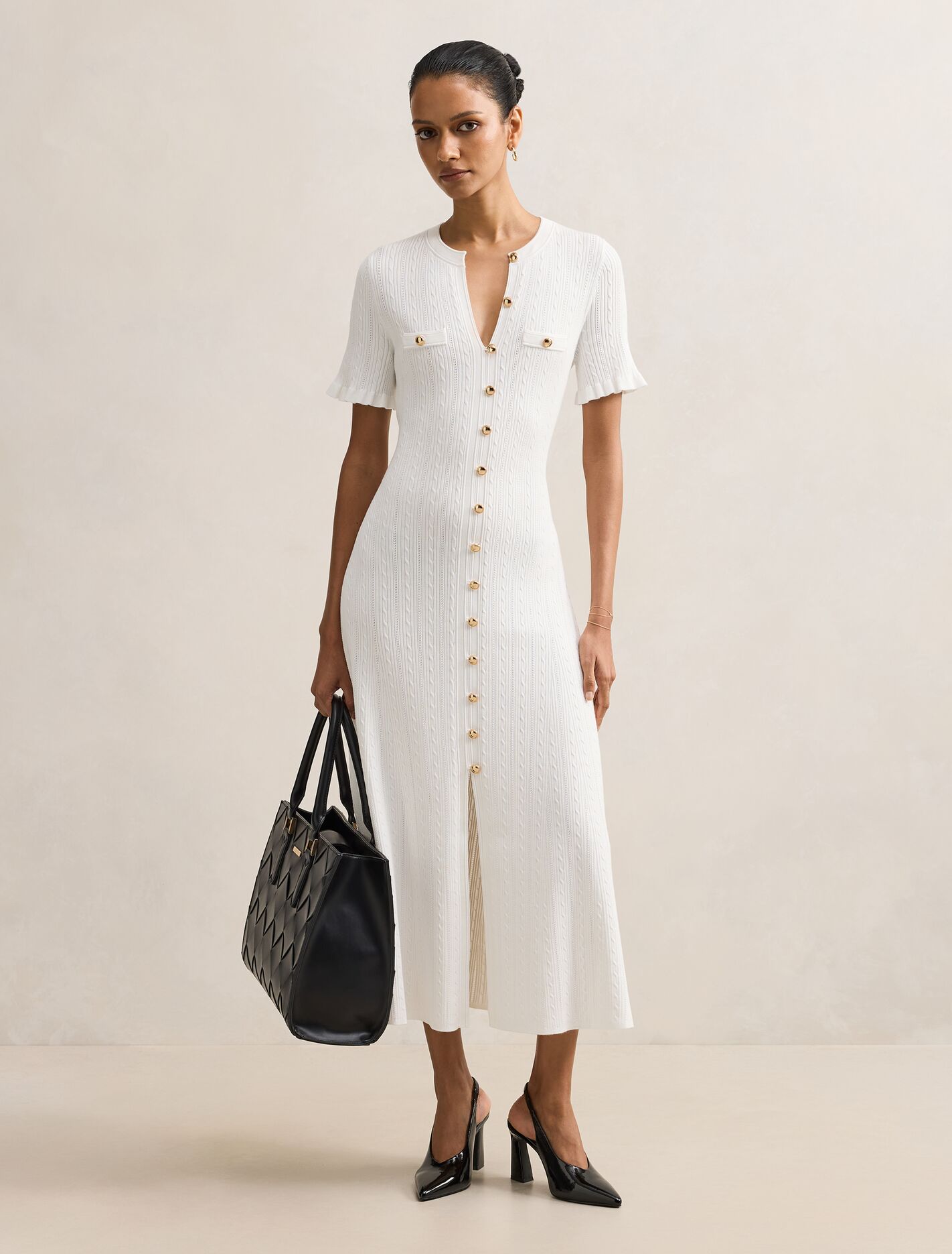 Forever New Women's Violetta Petite Stitch Interest Midi Dress in Cream