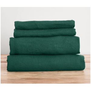 French Flax Linen Sheet Set in Jade, King Single / 35cm