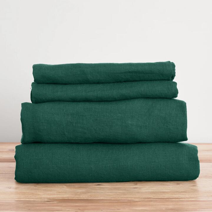 French Flax Linen Sheet Set in Jade, King Single / 35cm