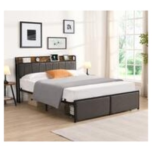 Glassop Double Bed Frame With Usb Ports Grey