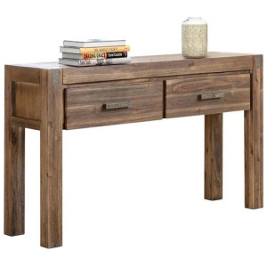 Hall Table 2 Storage Drawers Solid Acacia Wooden Frame Hallway in Chocolate Color