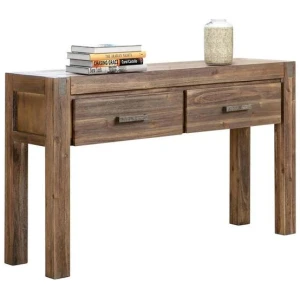 Hall Table 2 Storage Drawers Solid Acacia Wooden Frame Hallway in Chocolate Color