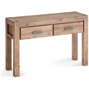 Hall Table 2 Storage Drawers Solid Acacia Wooden Frame Hallway in Oak Color