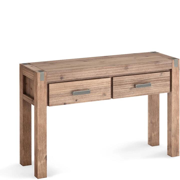 Hall Table 2 Storage Drawers Solid Acacia Wooden Frame Hallway in Oak Color