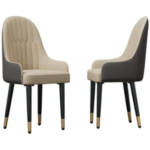 High-End Dining Chairs Set of 2 Faux Leather Upholstered Kitchen Chairs Two-Tone Design, Creamy white & grey