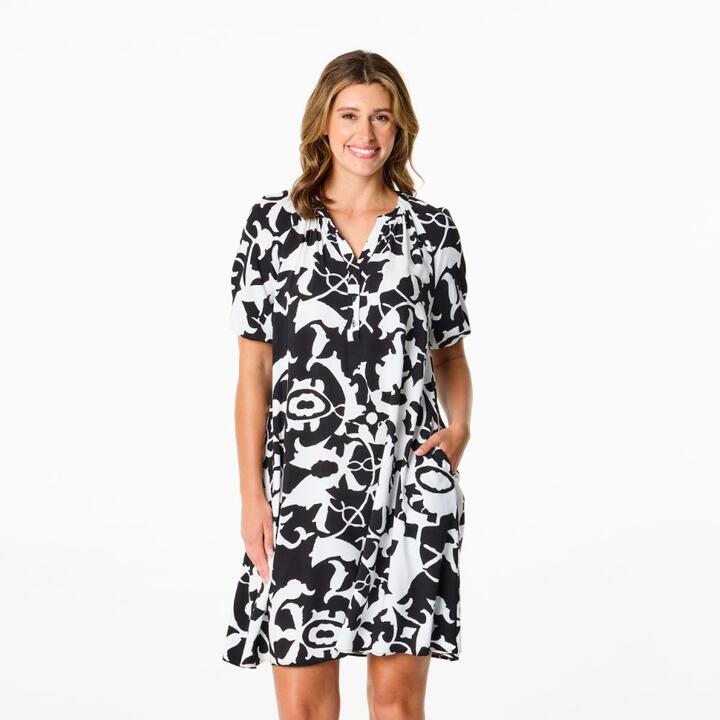 Khoko Collection Women's Abstract Puff Sleeve Viscose Dress