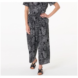 Khoko Collection Women's Botanical Print Wide Leg Cropped Resort Pants