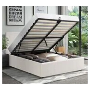 Kids Elena Single Boucle Gas Lift Bed Frame With Storage White