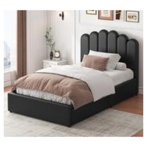 Kids Jenelyn Single Pu Tufted Bed Frame Black