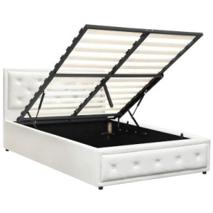 King Single Bed Frame with Storage Space Gas Lift White