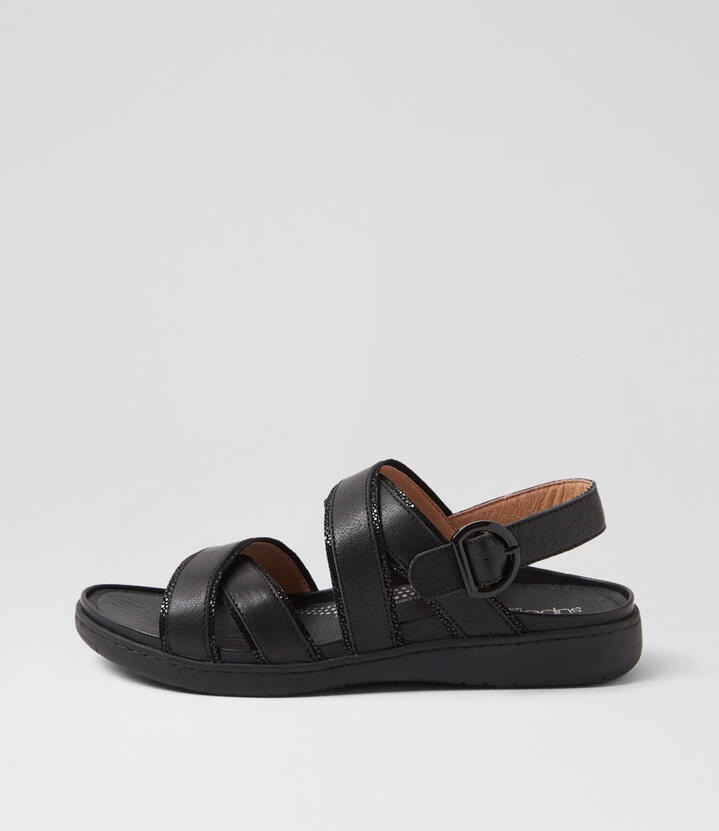Kristiie Black Dot Black Leather Suede Sandals
