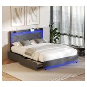 Malone Queen Led Usb Storage Bed Frame Grey