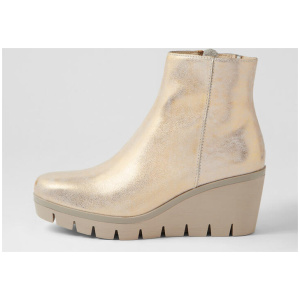 Nish Beige Gold Smudge Leather Ankle Boots
