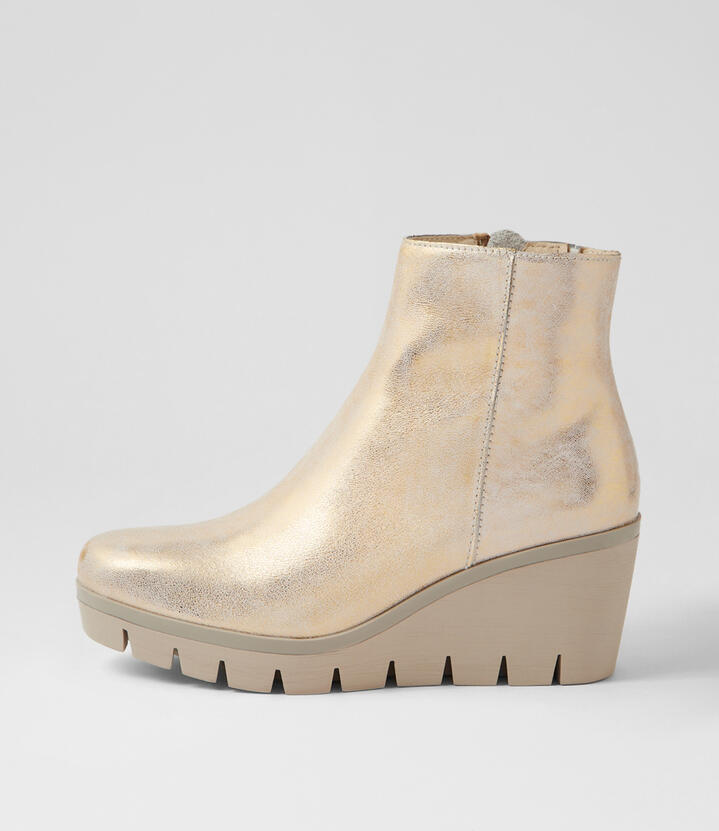 Nish Beige Gold Smudge Leather Ankle Boots