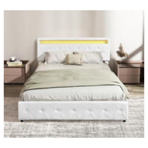 Nowra Double Led Bed Frame With Storage White