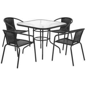 Outdoor Dining Set 5 Piece Steel Stackable Chairs Table Patio Furniture