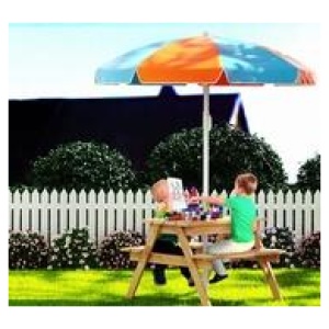 Quani Kids Outdoor Picnic Table & Chairs Set Brown