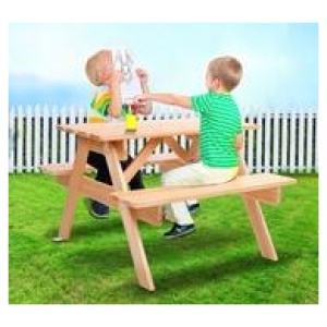 Quetzal Natural Kids Outdoor Picnic Table & Chairs Set Brown