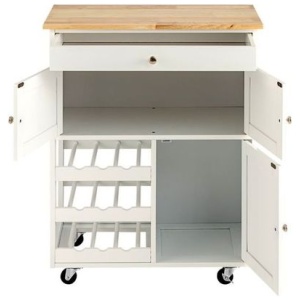 Rolling Kitchen Cart With 3 Tier Wine Racks And Cupboards