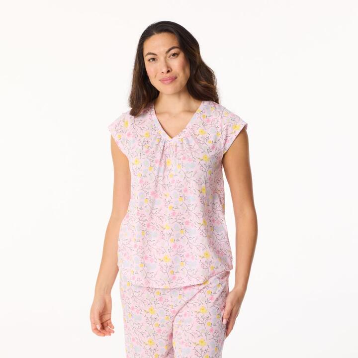 Sash & Rose Women's Cotton Dobby Cap Sleeve Sleep Tee