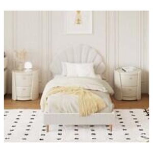 Scallop Single Boucle Bed Frame White