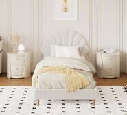 Scallop Single Boucle Bed Frame White