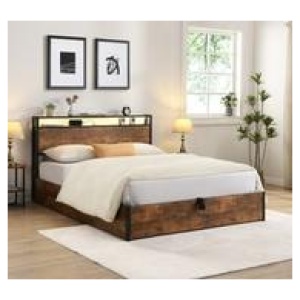 Seneca Double Gas Lift Led Bed Frame With Usb Ports Brown