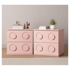 Set Of 2 Bingky 2 Drawer Bedside Table Pink