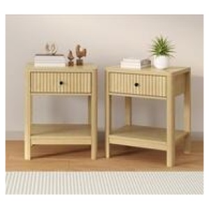 Set Of 2 Venosa 1 Drawer Bedside Table Neutral