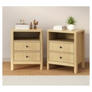 Set Of 2 Venosa 2 Drawer Bedside Table Neutral