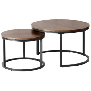 Set of 2 Nesting Coffee Table Round Walnut & Black