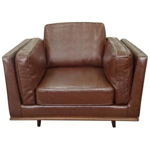 Single Seater Armchair Faux Leather Sofa Modern Lounge Accent Chair in Brown with Wooden Frame