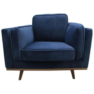 Single Seater Armchair Sofa Modern Lounge Accent Chair in Soft Blue Velvet with Wooden Frame