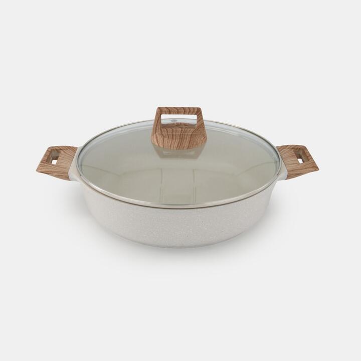 Smith + Nobel White Granite Plus 28 cm Low Casserole Pot with Lid