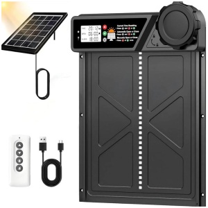 Solar Automatic Chicken Coop Door with Timer, Light Sensor, Remote Control, Anti-Pinch, LED Screen & USB Charging