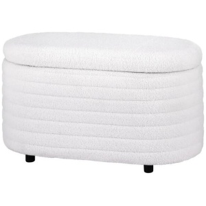 Storage Ottoman Blanket Box 87cm Boucle Fabric Oval